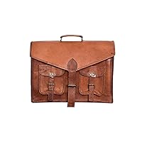 Genuine Leather brown Hand Bag Briefcase with Handle for Men and Women, Office Purpose Laptop Bag with Long Adjustable Straps