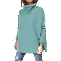 LILLUSORY Women's Turtleneck Oversized Sweaters 2023 Fall Long Batwing Sleeve Spilt Hem Tunic Pullover Sweater Knit Tops