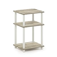 Furinno Just 3-Tier Turn-N-Tube End Table / Side Table / Night Stand / Bedside Table with Plastic Poles, 1-Pack, Sonoma Oak/White