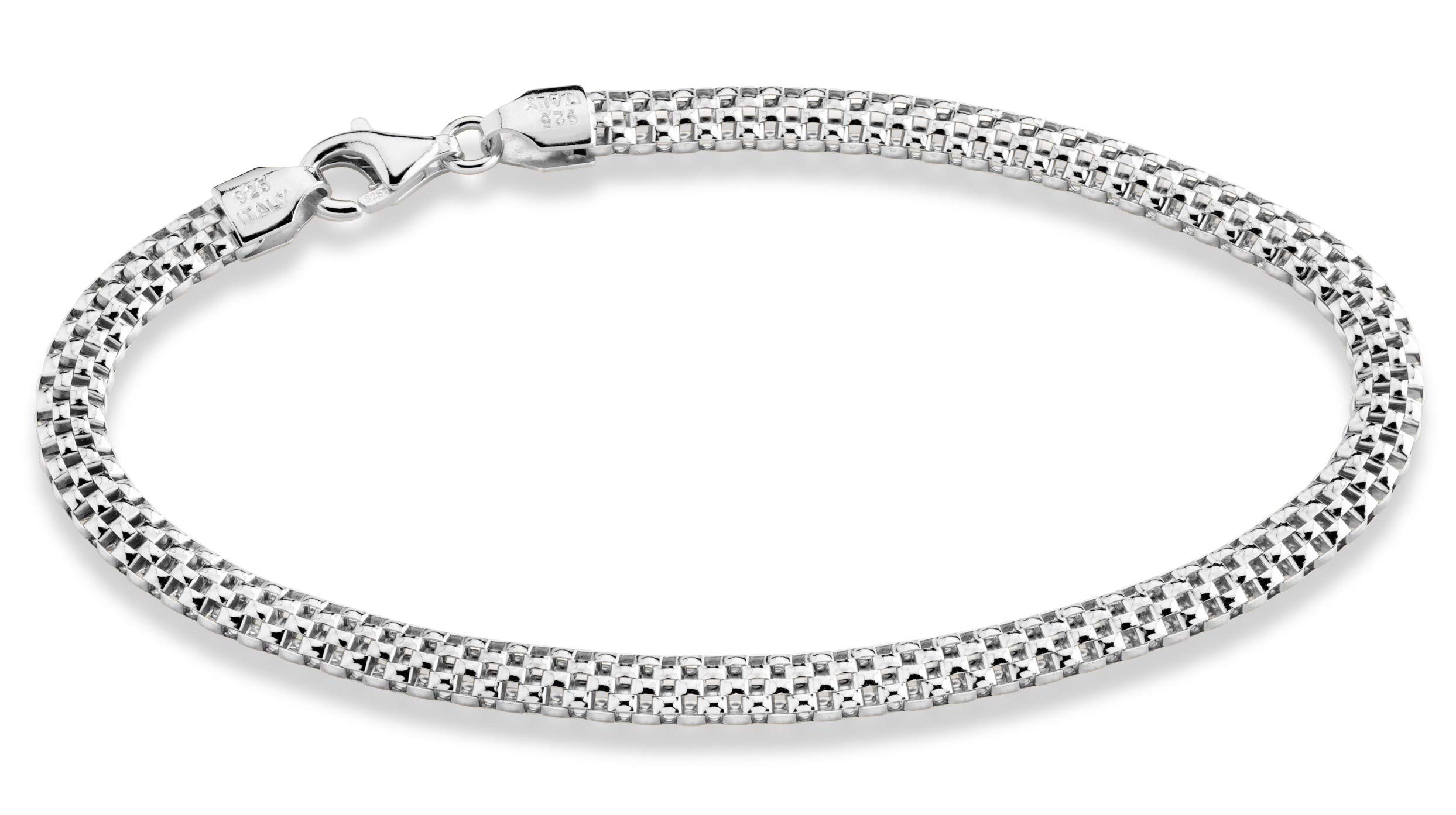 Miabella 925 Sterling Silver Italian 4mm Mesh Link Chain Bracelet for Women Teen Girls, Made in Italy