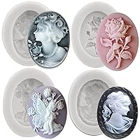 Lady Avatar Silicone Molds Cameo Frame Photo Mirror Fondant Mold For Cake Decorating Cupcake Topper Candy Chocolate Polymer Clay Gum Paste Set of 4