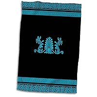 3D Rose Blue and Black Ancient Greek Decorative Spirals and Palm Leaves-Classical Grecian Key TWL_56710_1 Towel, 15