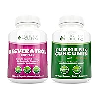 Resveratrol Complex 1450mg + Organic Turmeric Curcumin 700mg & Bioperine - Potent Antioxidant Supplement with Japanese Knotweed, Vitamin C & More - Vegan Bundle - 180 Capsules + 120 Capsules