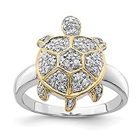 925 Sterling Silver Polished Open back CZ Cubic Zirconia Simulated Diamond and Gold Plated Turtle Ring Jewelry for Women - Ring Size Options: 6 7 8