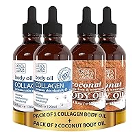 Body Oil for Dry Skin - Collagen & Vitamin E, A, D Moisturizing Oil Pack of 2 (4 Fl.Oz Each) Body Oil - Coconut & Vitamin E, A, D Pack of 2 (4 Fl.Oz Each)