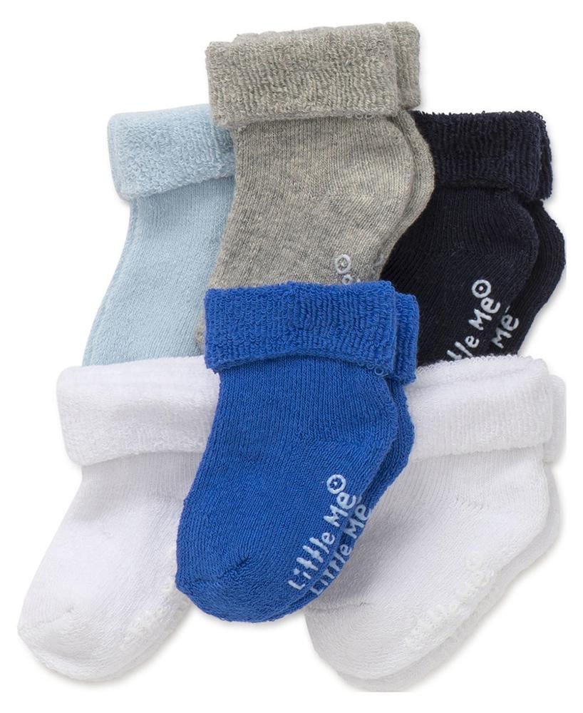 Little Me Baby Boys 6 Pack Boy Socks, Blue/White/Gray, 0-6 Months US