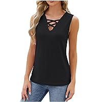 Women's Cutout V Neck Tank Tops Fashion Eyelet Embroidery Sleeveless T-Shirts Summer Casual Loose Fit Beach Blouses