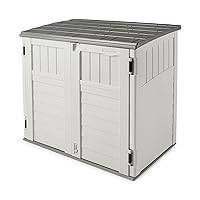 Suncast 34 Cu Ft Capacity Horizontal Outdoor Storage Shed for Garbage Cans, Garden Accessories, Backyard, and Patio Use, Vanilla