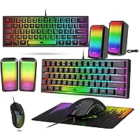Lexonelec Keyboard Mouse Set Champing Accessories PC Xbox PS4 Pack Combo - 60 percent Ultra Compact Light up Mini Keyboard [UK Layout] and Mouse up to 6400 DPI Gaming Bass Speaker Breathable Mouse Pad