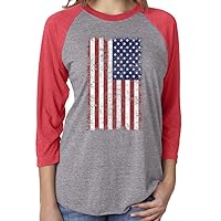 USA American Distressed Flag 3/4 Sleeve Tshirt, Tank & Tunic