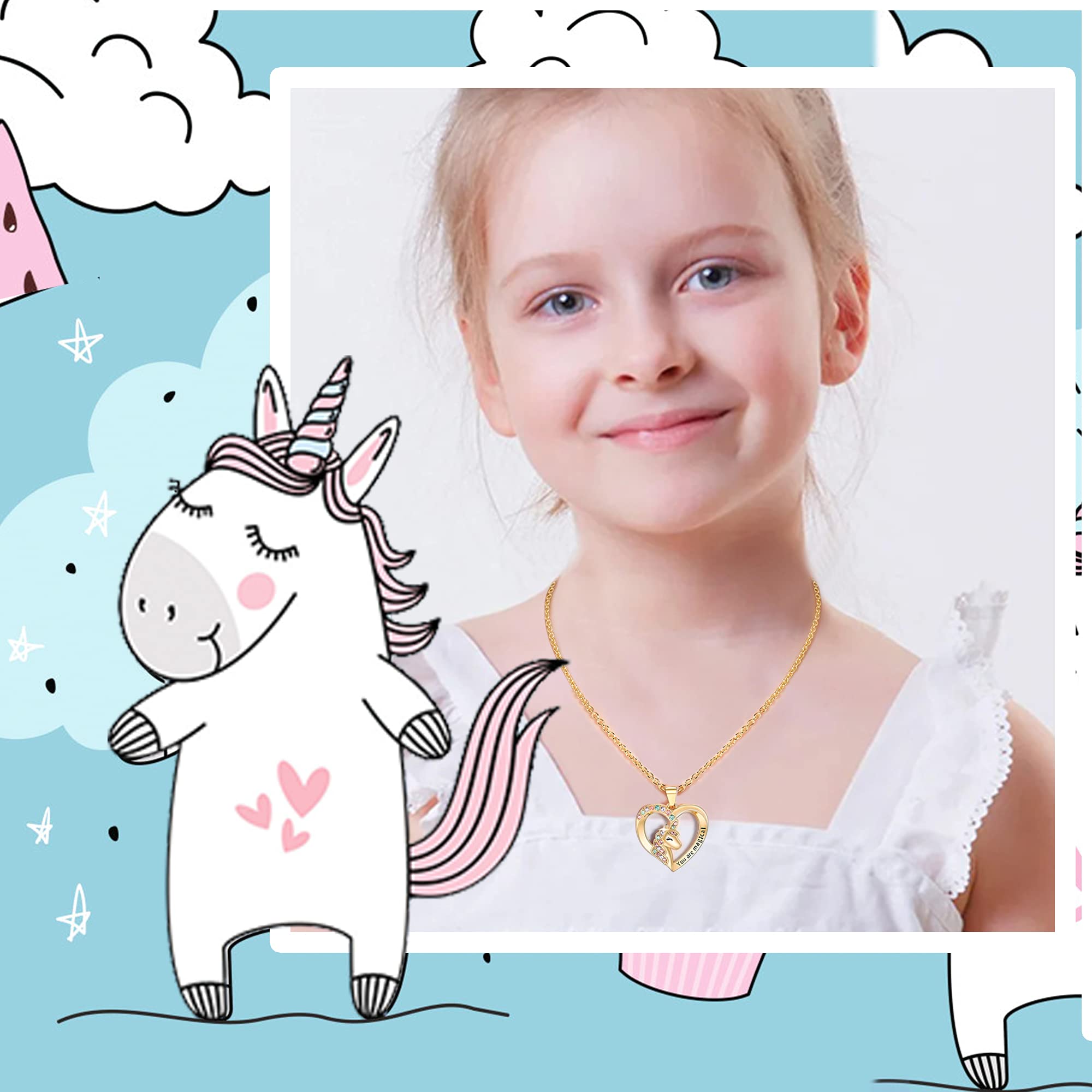 Shonyin Unicorn Necklace for Women Girls CZ Stone Heart Pendant Necklace With You Are Magical Message Christmas Birthday Party Jewelry Gift for Daughter Granddaughter Niece