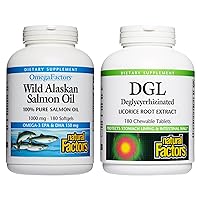 Natural Factors, Wild Alaskan Salmon Oil 1000 mg (180 Softgels) & DGL 400 mg Chewable (180 Tablets), for Healthy Brain and Bone