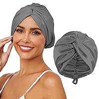 Adjustable Silk Satin Hair Bonnet for Sleeping, Double Layer Hair Wrap Sleep Cap Turban for Women Men, Curly Straight Hair Long Large Braid Unisex (Royal Grey)