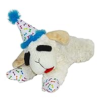 Multipet Lamb Chop Dog Toy with Birthday Hat, Blue, 10.5