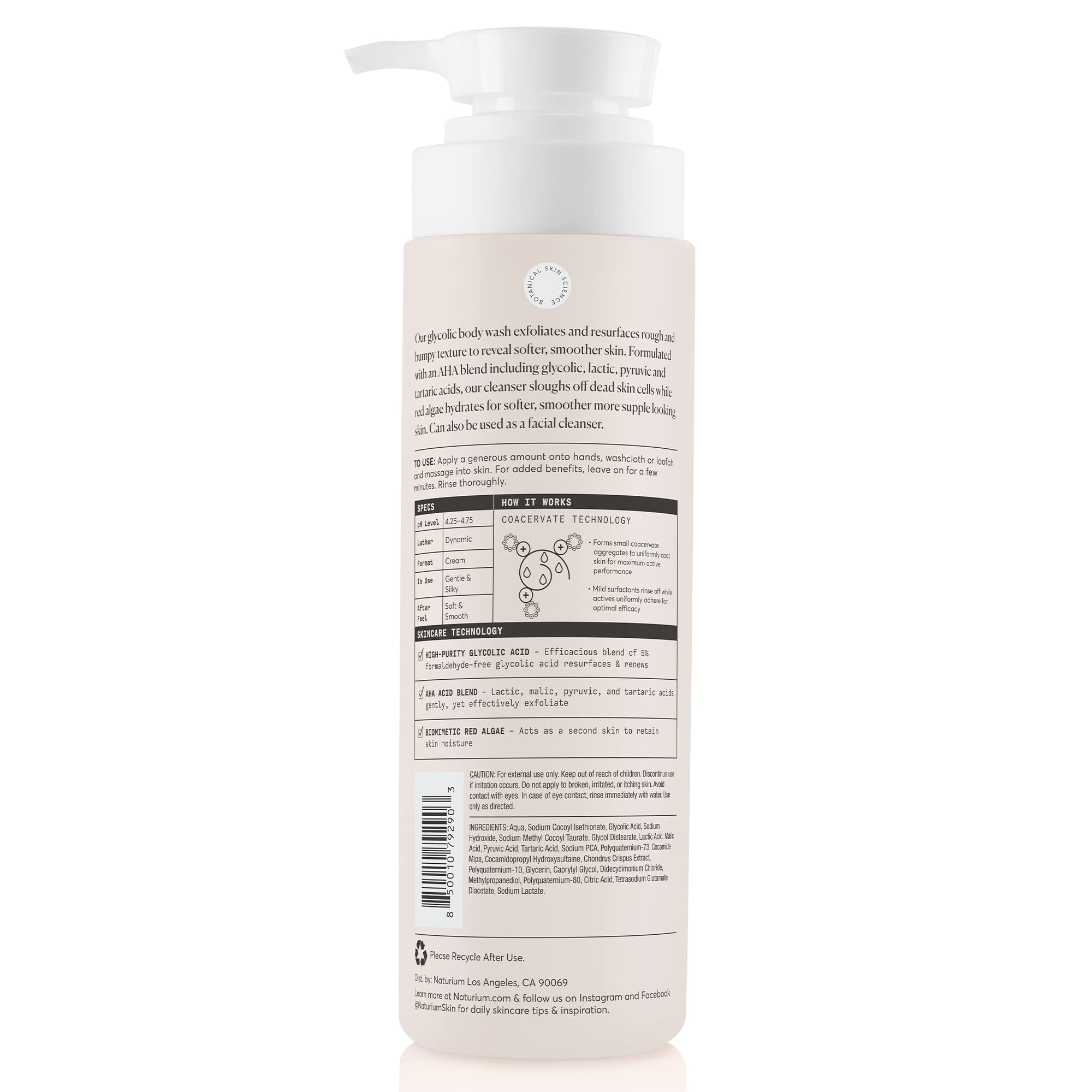 Naturium The Smoother Glycolic Acid Exfoliating Body Wash, Soft & Smoothing Cleanser, 16.9 oz