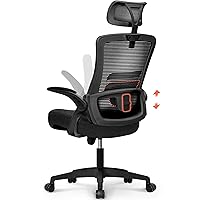 NEO CHAIR Office High Back Mesh Headrest Adjustable Height and Ergonomic Design Home Office Computer Desk Executive Lumbar Support Padded Flip-up Armrest Swivel Chair (Black)