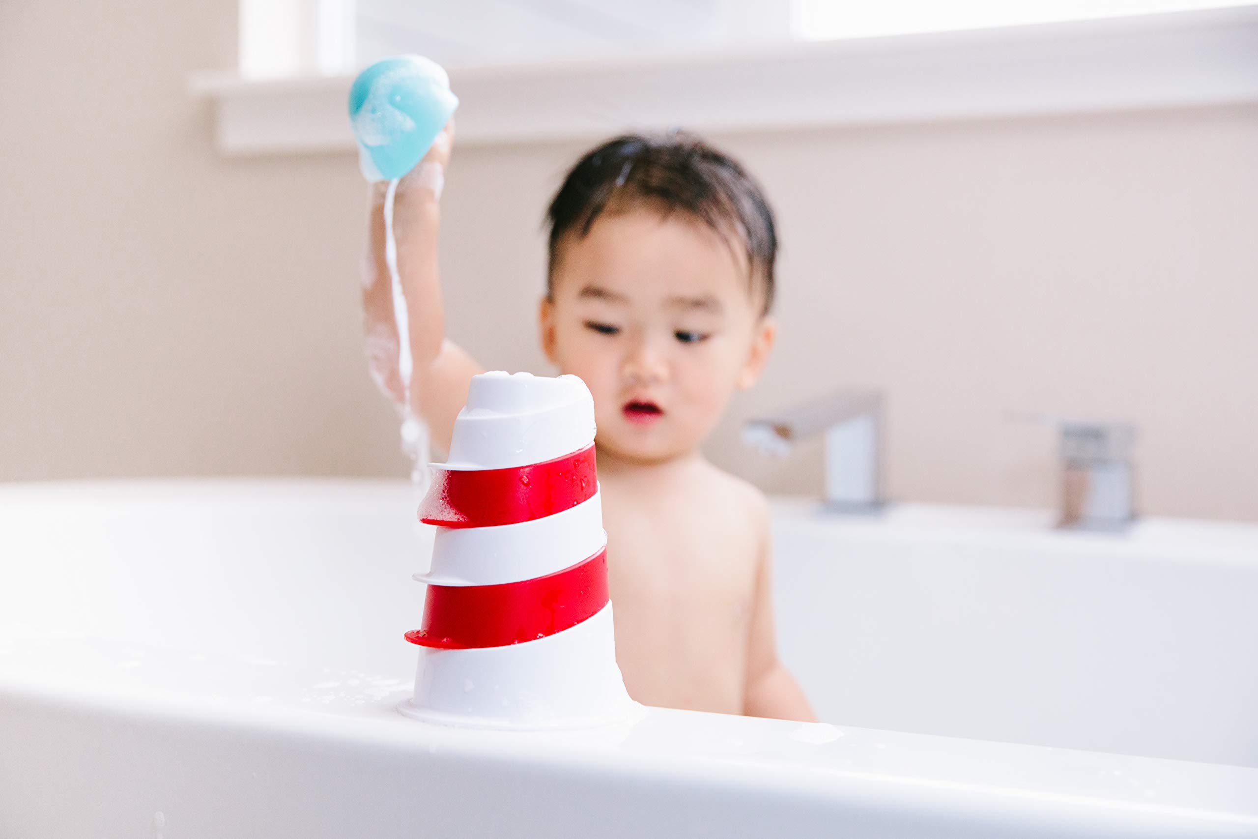 Ubbi Lighthouse Stacking Cups Bath Toys, Includes 6 Cups, Toddler Bathtub Toys, Dishwasher Safe Toddler Toys (Pack of 2)