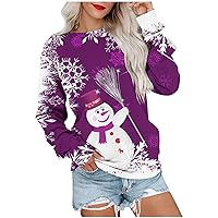 Christmas Tops For Women Long Sleeve Crew Neck Pullover Casual Loose Fit Sweatshirt Trendy Xmas Graphic Shirts