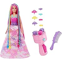 Barbie Dreamtopia Doll, Twist 'n Style Pink Hair with Rainbow Extenstions, Twisting Tool and Styling Accessories