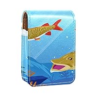 Mini Lipstick Case Muskie in the Lake Lipstick Organiser with Mirror Button Closure Make Up Holder Travel Leather Cosmetic Pouch for Women Girls