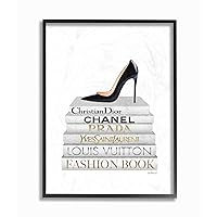 Fashioner Shoes Bookstack White Gold Watercolor, Design by Artist Amanda Greenwood Wall Art, 24 x 30, Black Framed
