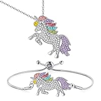 Unicorns Gifts for Girls Kids Jewelry 2 or 4 Pack Unicorn Necklace Bracelet Earrings Ring Jewelry Set Birthday Gifts for Girls Daughter Granddaughter Niece