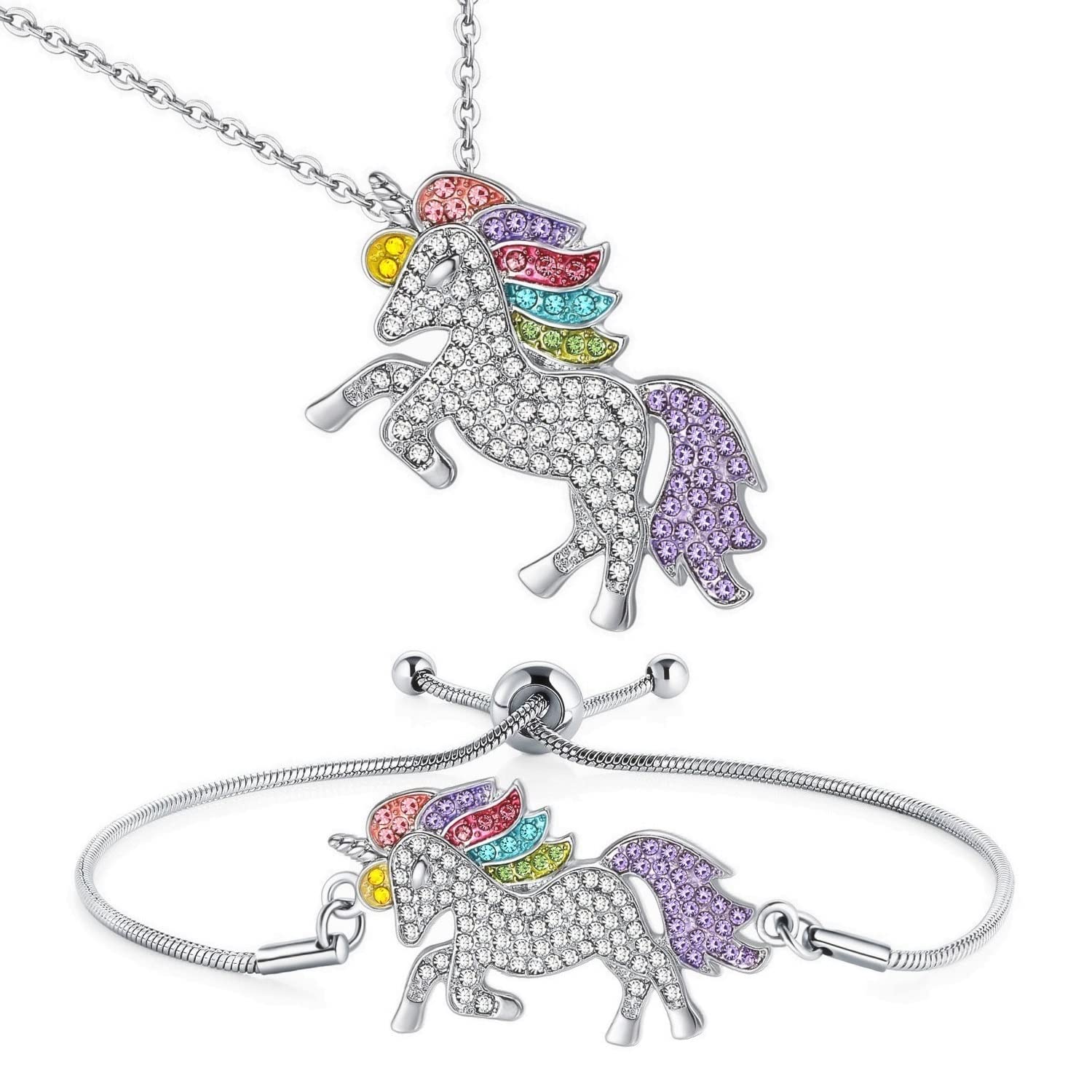 SHWIN Unicorns Gifts for Girls Kids Jewelry 2 or 4 Pack Unicorn Necklace Bracelet Earrings Ring Jewelry Set Birthday Gifts for Girls Daughter Granddaughter Niece