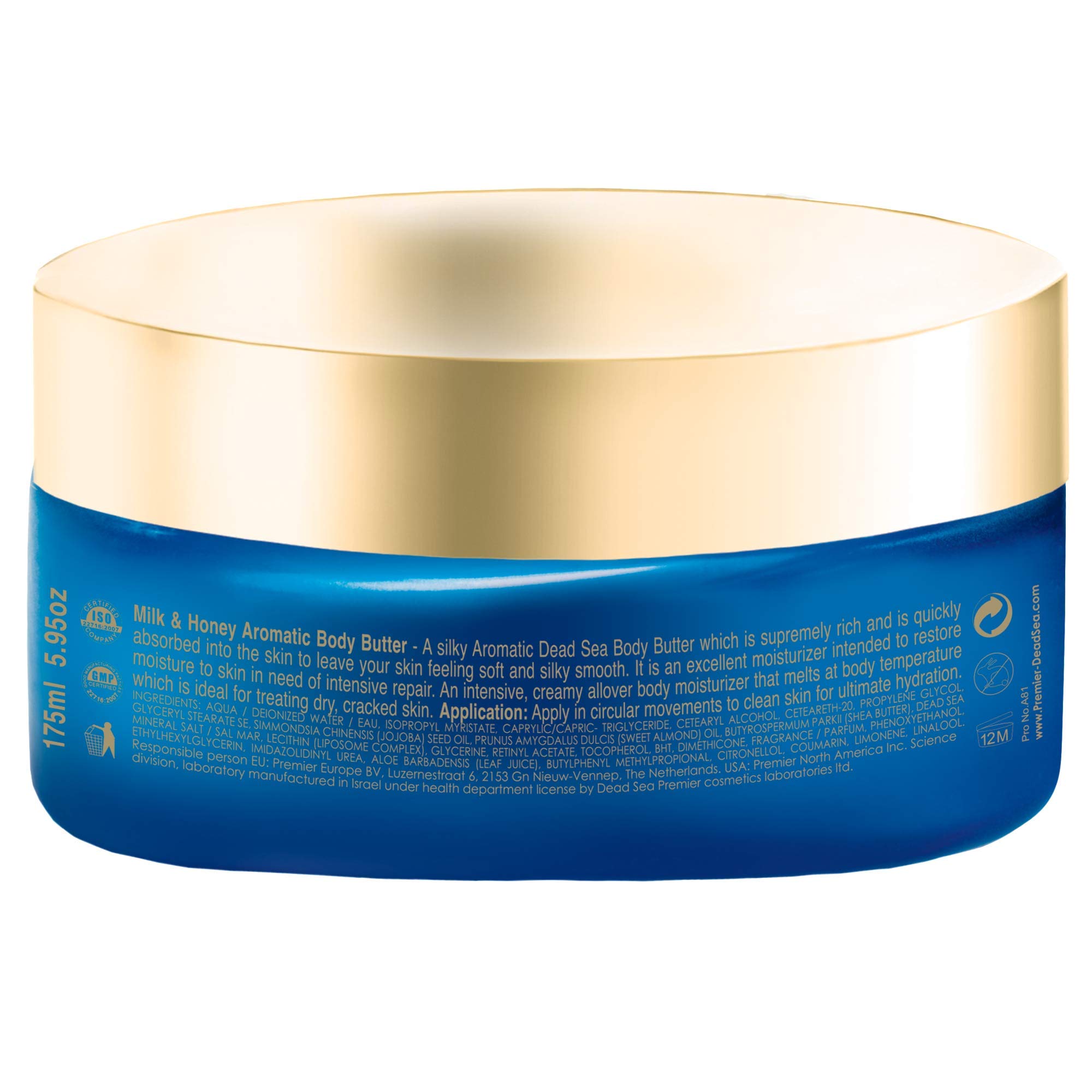 Premier Dead Sea Aromatic Body Butter- Milk and Honey, minerals, anti aging, firming, skin tone, age spots, Neck & Décolleté, Lightweight, and Long-Lasting Nourishmentl, silky, non tacky 5.95Fl.oz