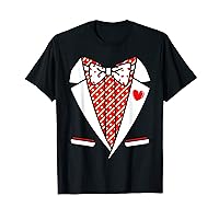 Tuxedo Red Heart Valentines Day Funny Costume Men Boys Kids T-Shirt