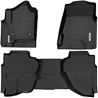 OEDRO Floor Mats for 2014-2018 Chevrolet Silverado/GMC Sierra 1500 Double Cab, 2019 Silverado LD/Sierra Limited; 2015-2019 2500HD/3500HD, All Weather Guard 1st and 2nd Row Custom Fit Liners