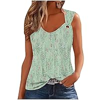 Summer Tank Cute Tops for Women Floral Printed Casual Sleeveless Shirt Loose Fit Scoop Neck O Ring Shoulder Blouses