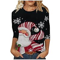 Christmas Tops for Women 2023 Cute Animal Printed 3/4 Sleeve Shirt Crew Neck Loose Fit Casual Sexy Blouses