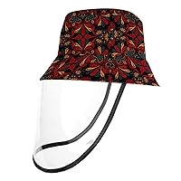 Red Psychedelic Outdoor Cap with Face Shield Sun Protection Fisherman Hats Windproof Dustproof UV Protective Hat for Boys & Girls, 21.2 Inch