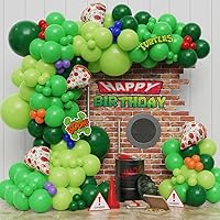 Turtle Birthday Party Supplies 150pcs Green Turtle Balloon Garland Arch Kit with Pizza Foil Mylar Balloon for Cartoon Turtle Pizza Video Game Birthday Baby Shower Decorations