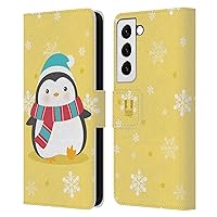 Head Case Designs Yellow Kawaii Christmas Penguins Leather Book Wallet Case Cover Compatible with Samsung Galaxy S22 5G