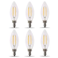 40W Equivalent Candelabra LED Light Bulb, Dimmable, E12 Base, 2700K Soft White, B10 Filament Torpedo Tip Decorative Lighting Bulbs, 13-Year Lifetime, CTC40/927CA/FIL/6, 6-Pack