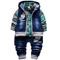 Yao Toddler Boy Clothes,Spring Autumn Baby Boy 3pcs Clothing Sets Denim Vest Cotton Shirt Jeans for Kids Boy