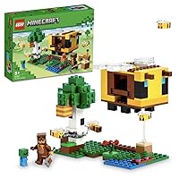 LEGO 21241 Minecraft Bee Hut, Construction Toy, Farm with Building House, Zombie and Animal Figurines, Easter Toy, Children's Birthday Gift