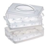 Snap 'N Stack Portable Storage Carrier with Lid for Eggs, BPA-Free Egg Holders, Dessert Carrier with Stackable Trays, Microwave, Freezer and Dishwasher Safe(Clear)