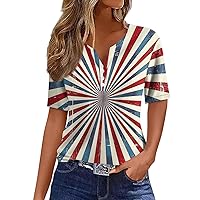 4Th of July Outfits for Women,Women's Short Sleeve V-Neck T Shirt Independence Say Print Tee Casual Button Top