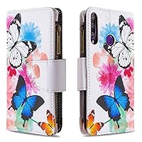 Cartoon Flip Case for Huawei Y6P,Butterfly Animal Painting Premium Leather Case Kickstand with 9 Card Slot Zipper Wallet