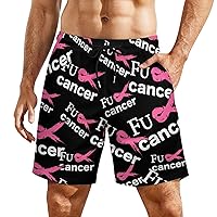 Fuck Cancer Fashion Mens Board Shorts Quick Dry Beach Pants Compression Liner Sport Swim Trunks