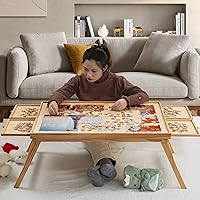 TEAKMAMA 1500 Piece Wooden Jigsaw Folding Puzzle Board, Puzzle Table with Legs and Protective Cover, 34” X 26.3” Jigsaw Puzzle Board with 4 Drawers & Cover, Portable Puzzle Tables for Adults - Natural