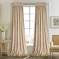 Roslynwood Cream Velvet Curtains Block Light - Classic Solid Christmas Decorative Thermal Insulated Black Window Drapery for Living Room, Rod Pocket, W52 x L84-inch, 2 Panels
