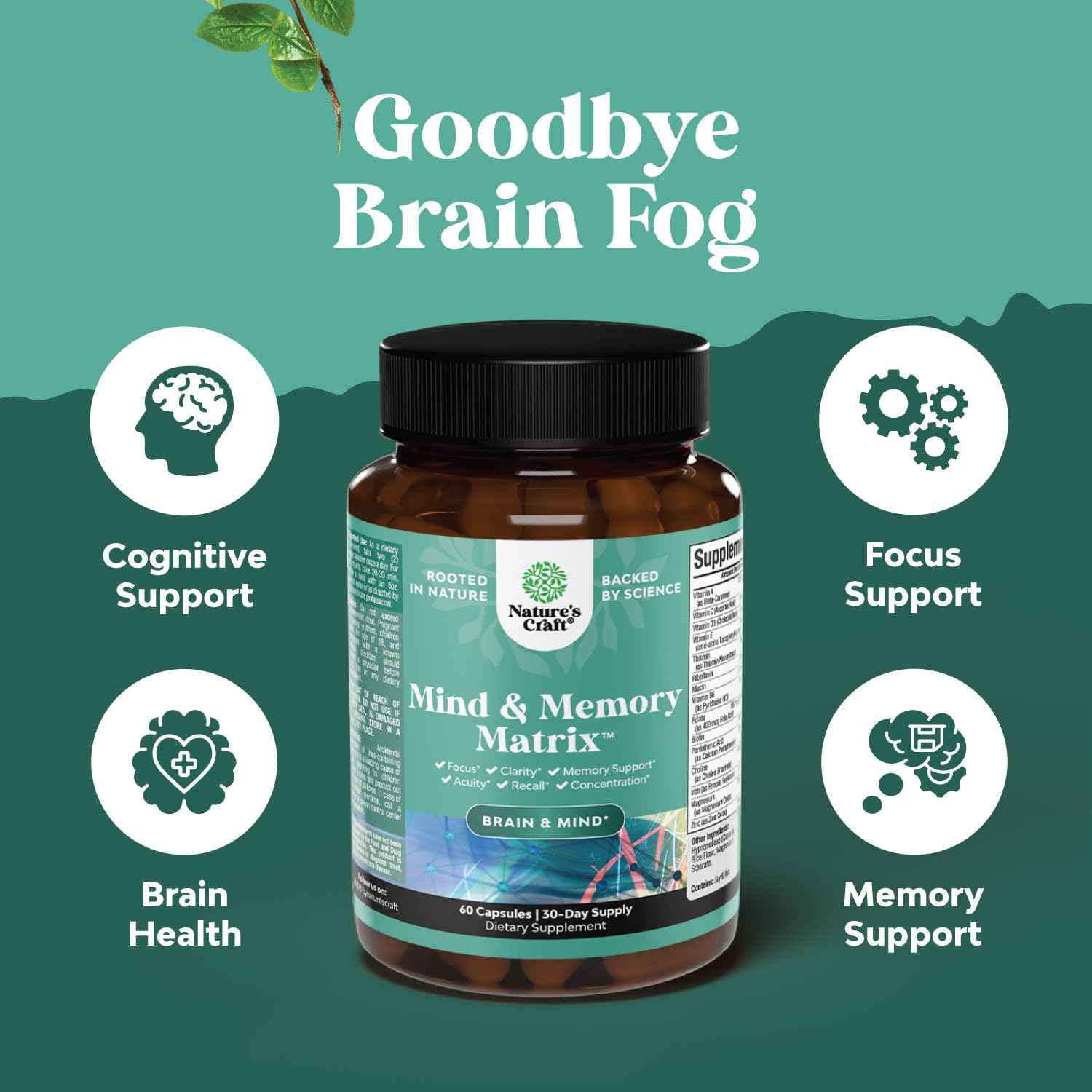 Bundle of Nootropic Memory Supplement for Brain Support and Advanced Brain Supplement for Memory and Focus - for Brain Boost and Natural Energy Booster - for Brain Fog Clarity Energy and Recall