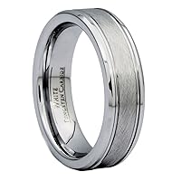 White Tungsten Carbide Center Brushed Wedding Band COMFORT FIT Ring