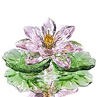 H&D HYALINE & DORA Pink Sparkle Crystal Hue Reflection Crystal Lotus Flower,Glass Home Decor for Feng Shui,Gift Boxed