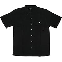 Rock On Guitar Men's Embroidered Silk Herringbone Weave Woven Shirt in Black - M