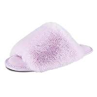Jessica Simpson Women's Plush Faux Fur Fuzzy Slide on Open Toe Slipper with Memory Foam