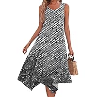 Womens Dresses Summer 2024 Summer Dresses for Women 2024 Vintage Floral Print Casual Fashion with Sleeveless Round Neck Flowy Swing Dress Gray Small